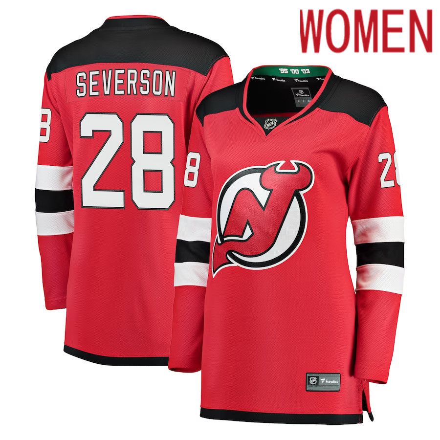 Women New Jersey Devils #28 Damon Severson Fanatics Branded Red Breakaway NHL Jersey